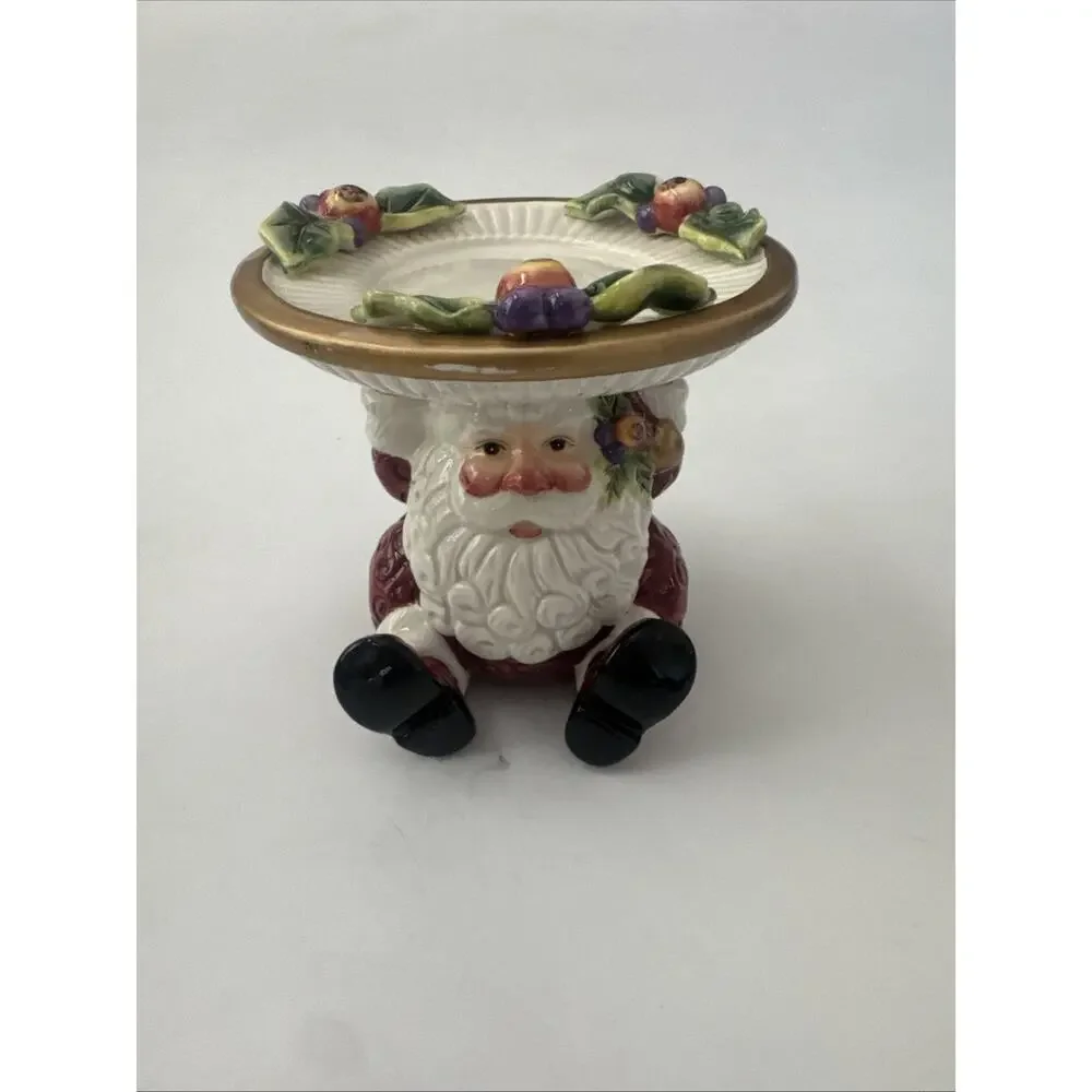 FITZ AND FLOYD Christmas Santa Pillar Candle Holder Candy Dish Ceramic